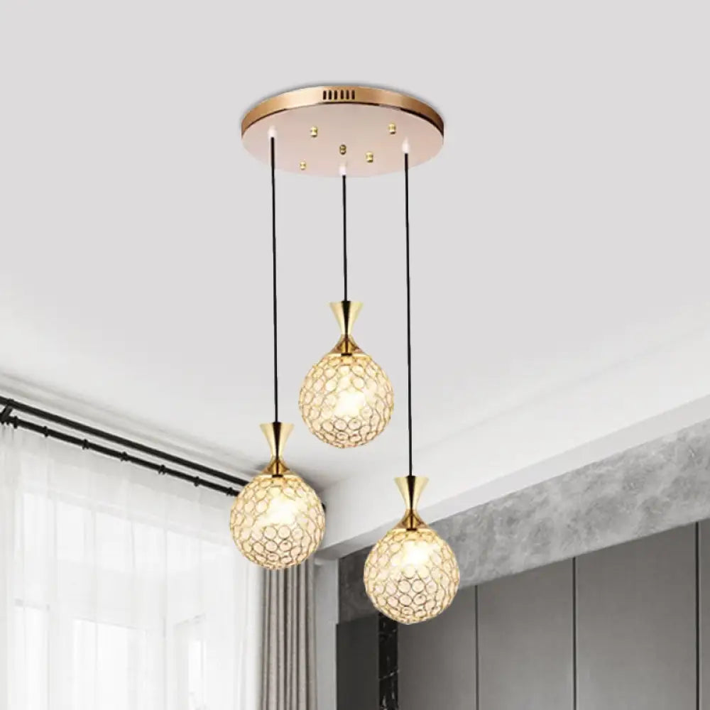 Globe Dining Room Ceiling Lamp - Minimal Crystal-Encrusted Pendant Lighting Fixture (3/5 Bulbs)