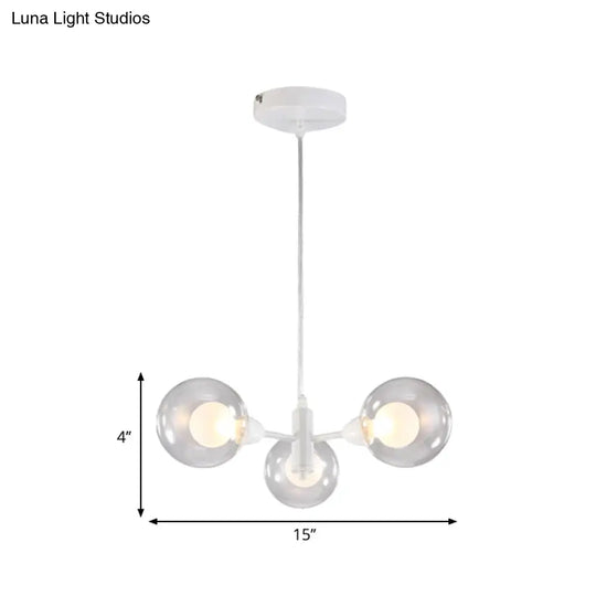 Globe Dining Room Chandelier - Modern Led Hanging Ceiling Light In White 3/6/9 Clear Glass Lights