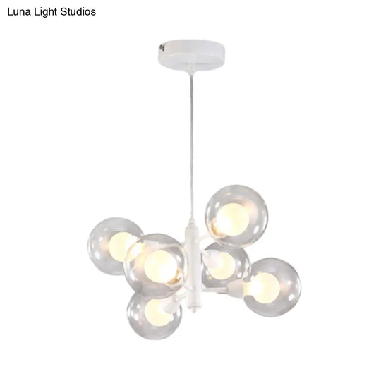 Globe Dining Room Chandelier - Modern Led Hanging Ceiling Light In White 3/6/9 Clear Glass Lights