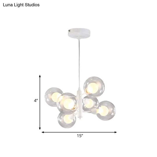 Globe Dining Room Chandelier - Modern Led Hanging Ceiling Light In White 3/6/9 Clear Glass Lights