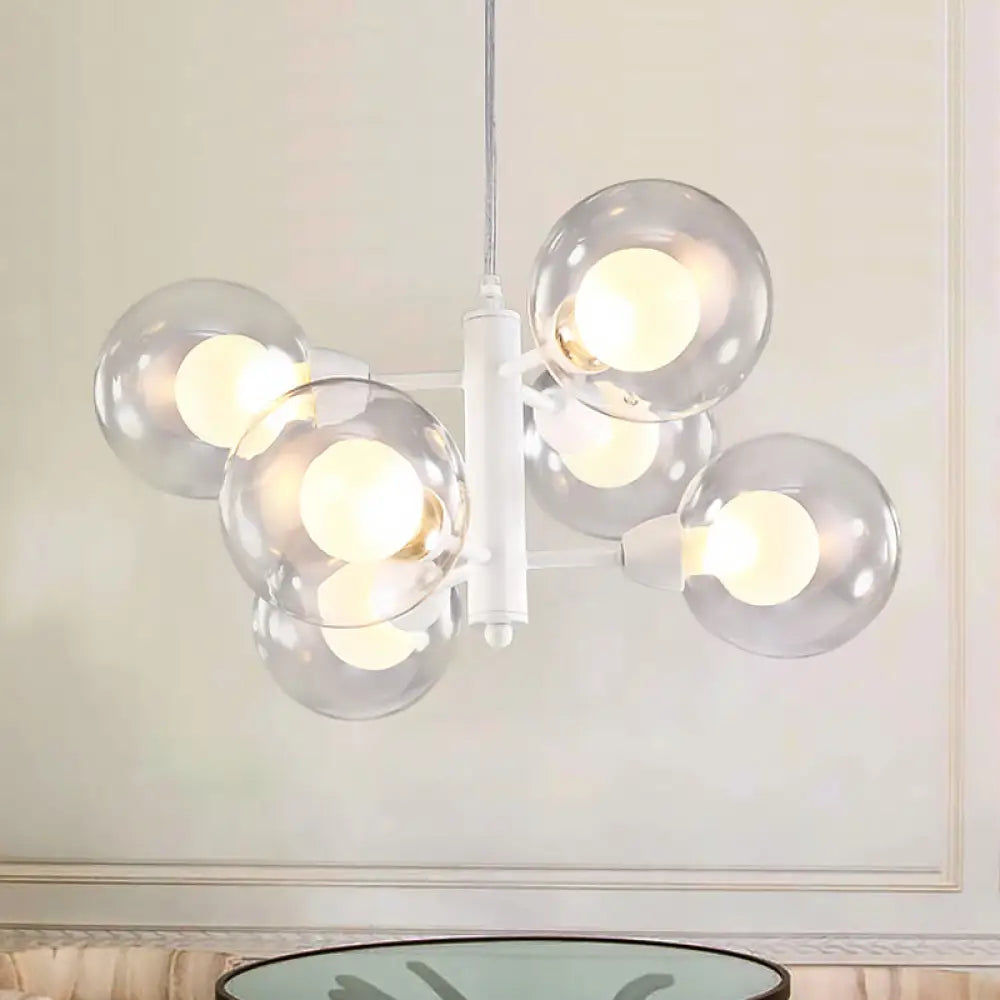 Globe Dining Room Chandelier - Modern Led Hanging Ceiling Light In White 3/6/9 Clear Glass Lights 6