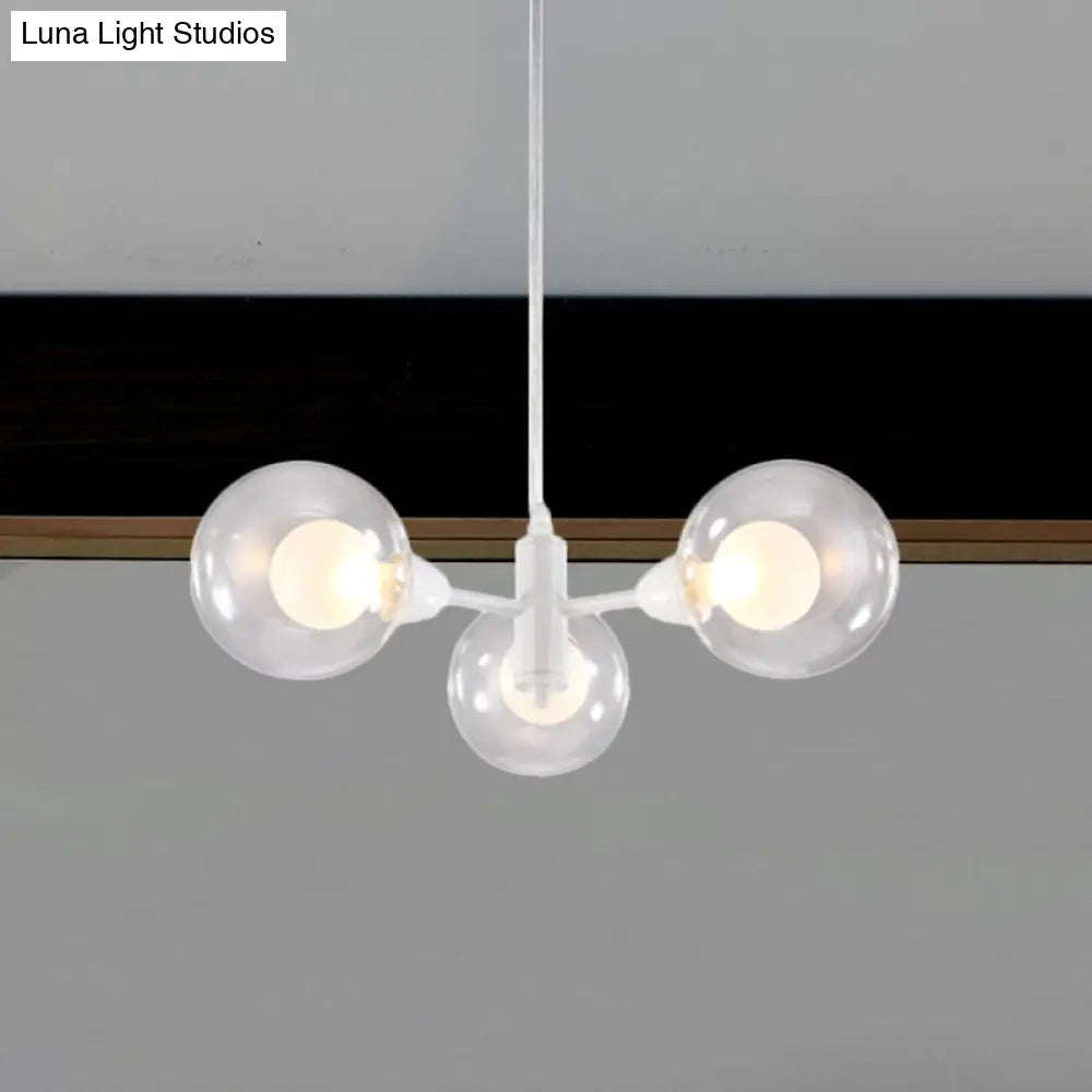 Globe Dining Room Chandelier - Modern Led Hanging Ceiling Light In White 3/6/9 Clear Glass Lights