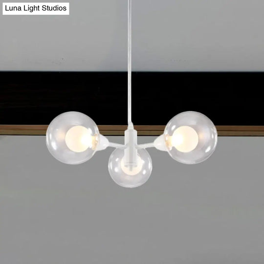 Globe Dining Room Chandelier - Modern Led Hanging Ceiling Light In White 3/6/9 Clear Glass Lights