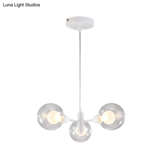 Globe Dining Room Chandelier - Modern Led Hanging Ceiling Light In White 3/6/9 Clear Glass Lights