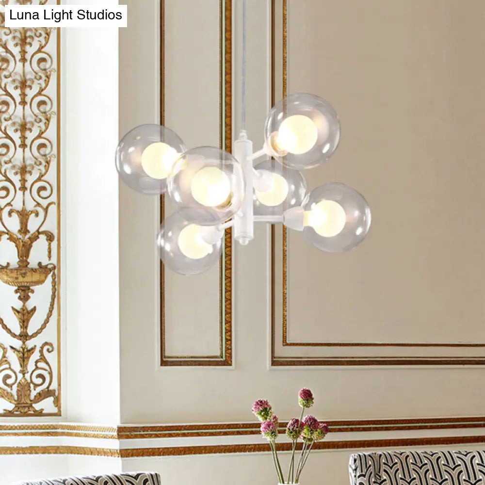 Globe Dining Room Chandelier - Modern Led Hanging Ceiling Light In White 3/6/9 Clear Glass Lights