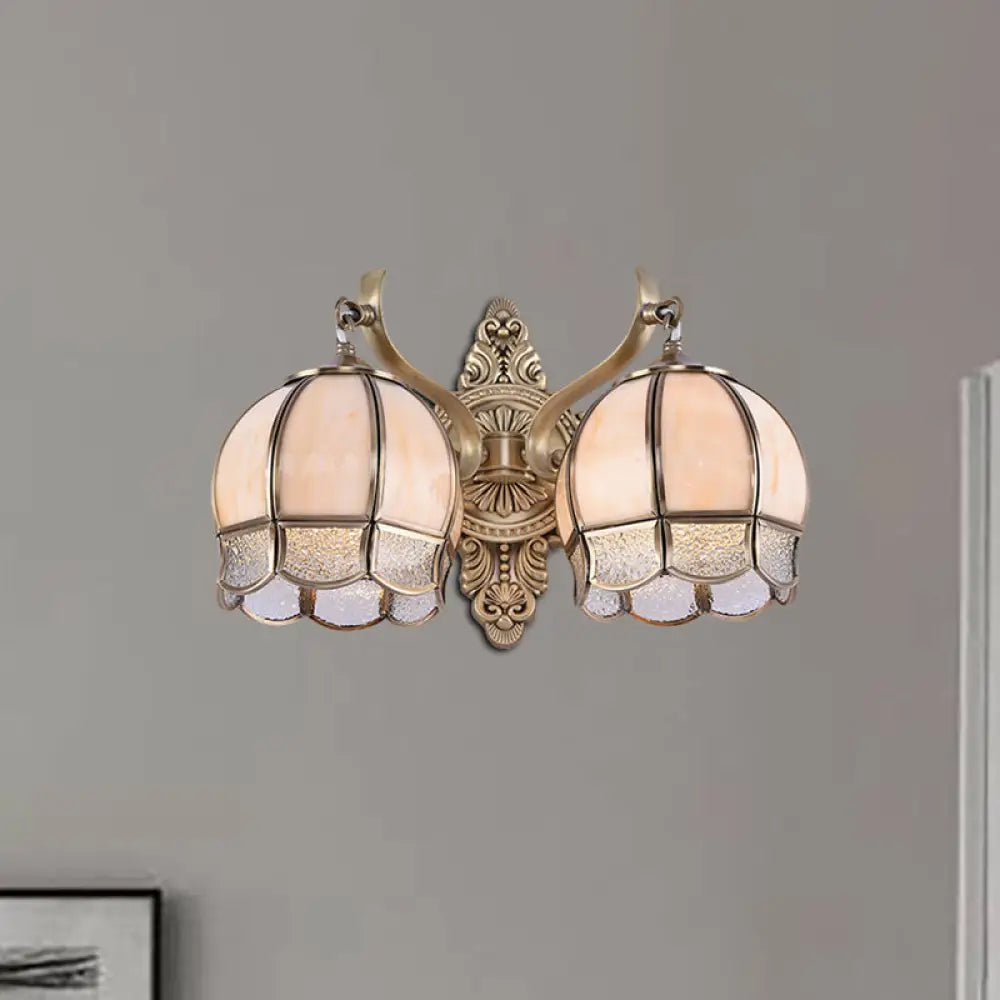 Globe Dining Room Sconce Light - Traditional Metal 2-Bulb Brass Wall Fixture