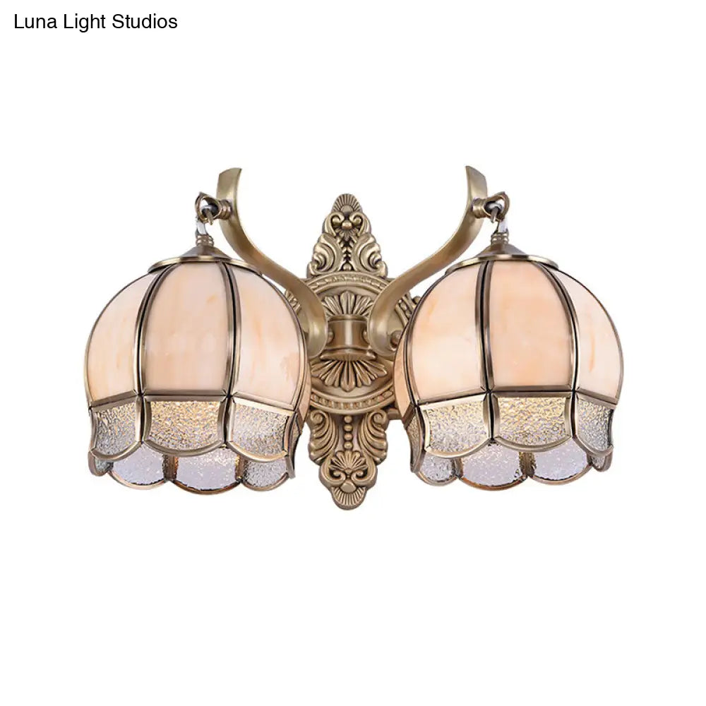 Globe Dining Room Sconce Light - Traditional Metal 2-Bulb Brass Wall Fixture