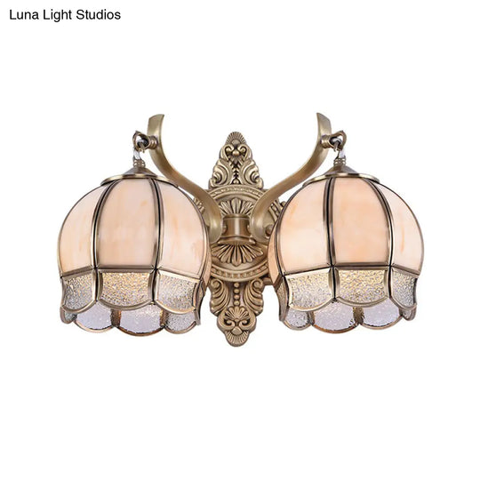 Globe Dining Room Sconce Light - Traditional Metal 2-Bulb Brass Wall Fixture