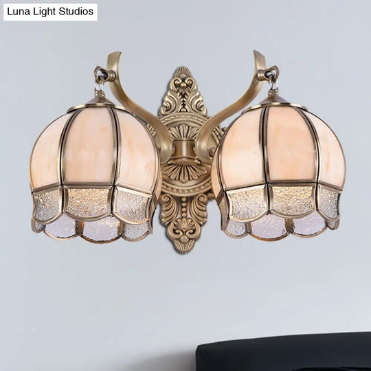 Globe Dining Room Sconce Light - Traditional Metal 2-Bulb Brass Wall Fixture