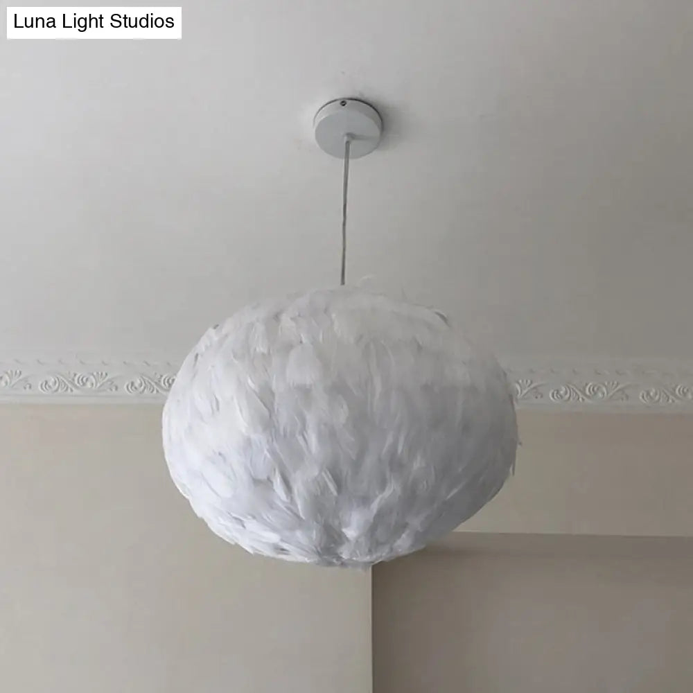 Globe Feather Suspension Lamp: Simple Style Hanging Pendant In Grey/White/Pink