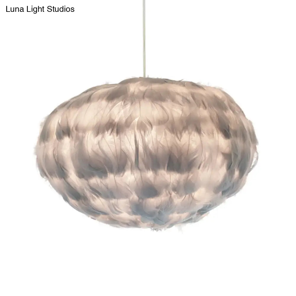 Globe Feather Suspension Lamp: Simple Style Hanging Pendant In Grey/White/Pink