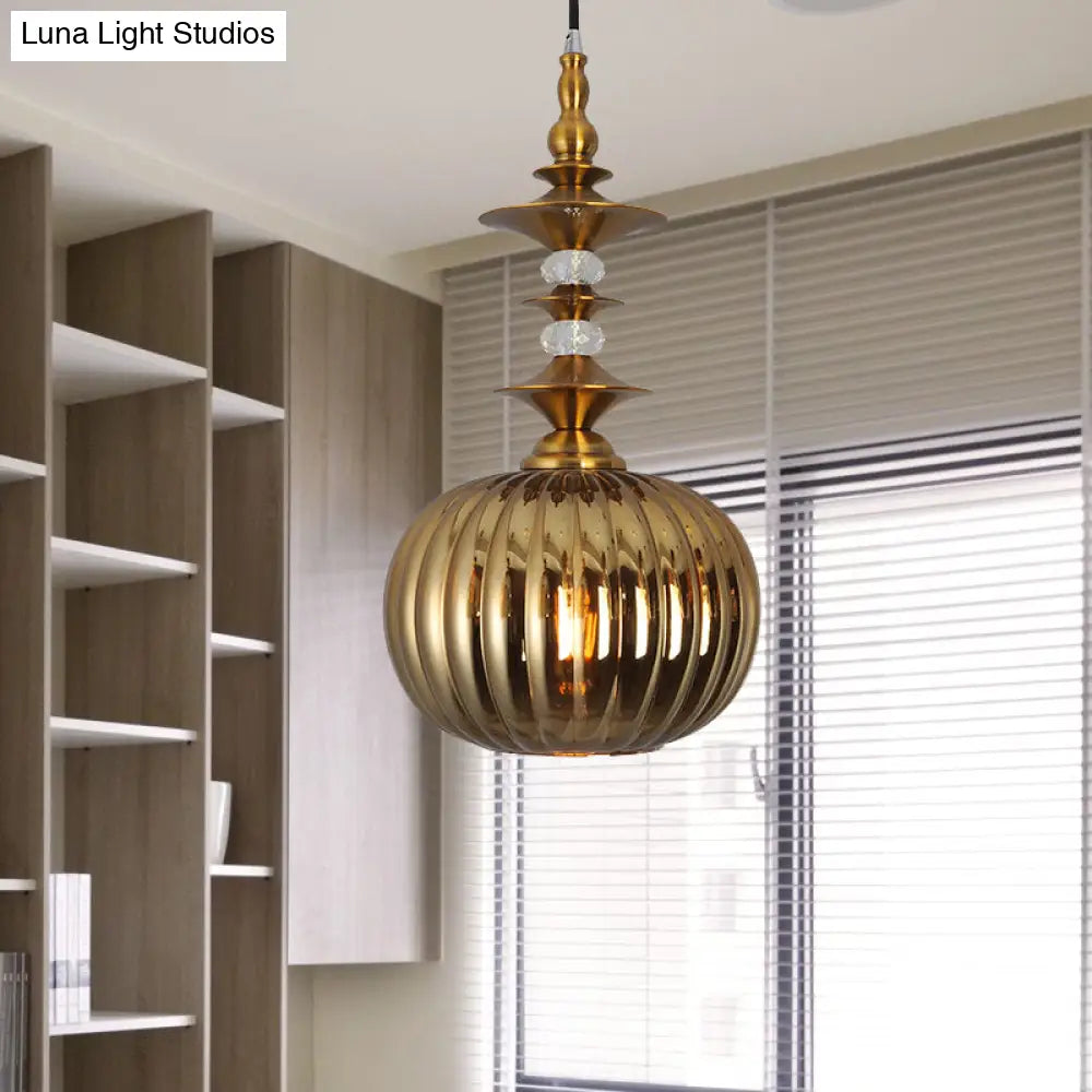 Globe Glass Ceiling Lamp - Modern 1 Head Hanging Kit For Dining Room Copper/Chrome/Gold Finish