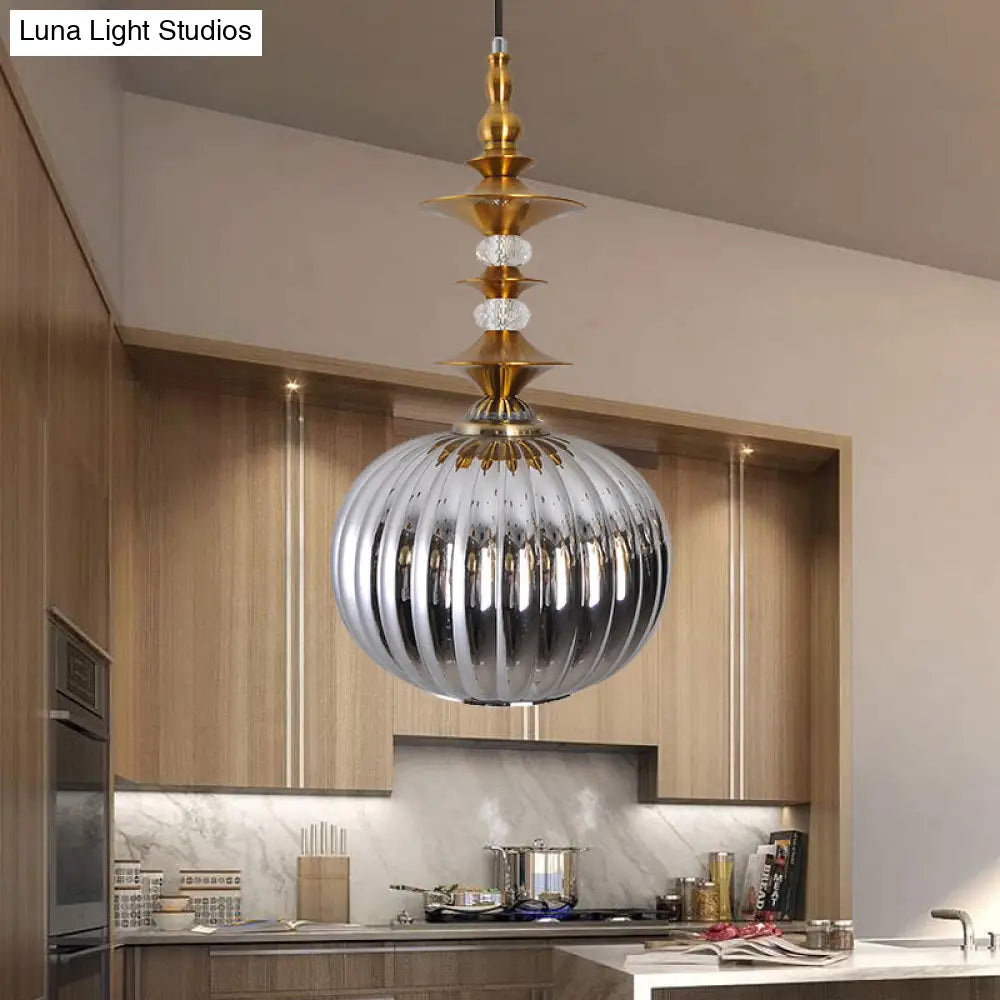 Globe Glass Ceiling Lamp - Modern 1 Head Hanging Kit For Dining Room Copper/Chrome/Gold Finish