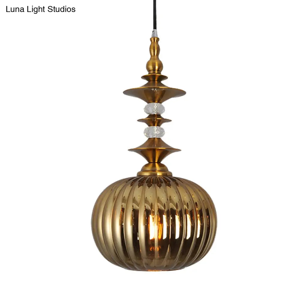 Globe Glass Ceiling Lamp - Modern 1 Head Hanging Kit For Dining Room Copper/Chrome/Gold Finish