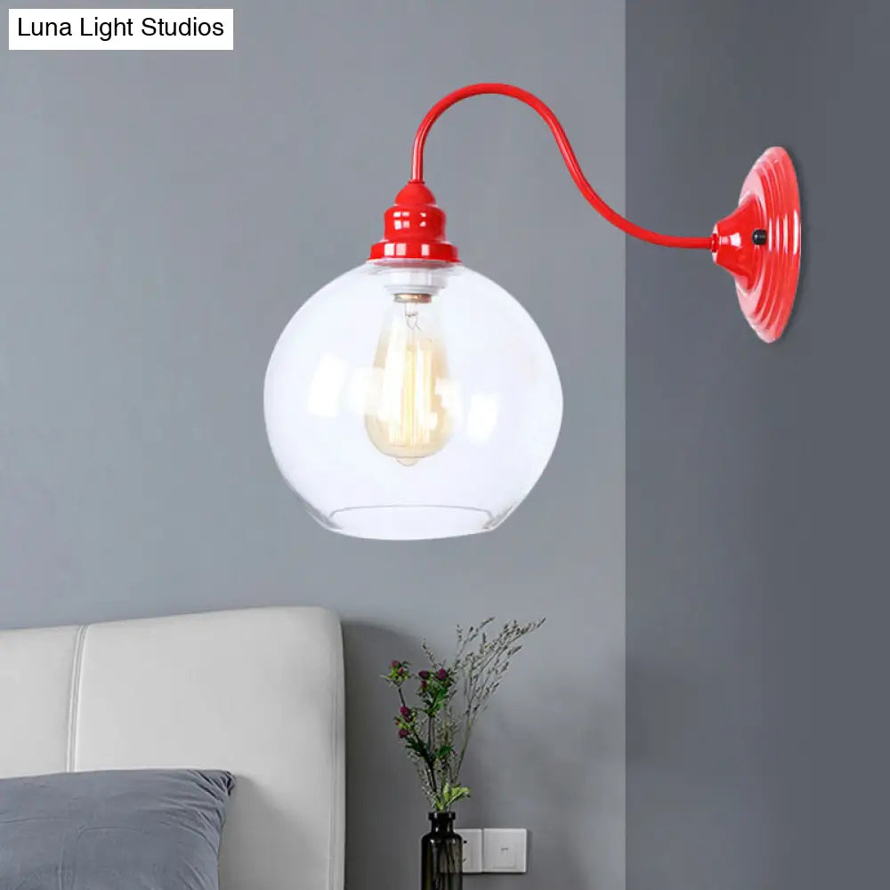 Globe Industrial Wall Light Fixture - Clear Glass Red Sconce Lamp