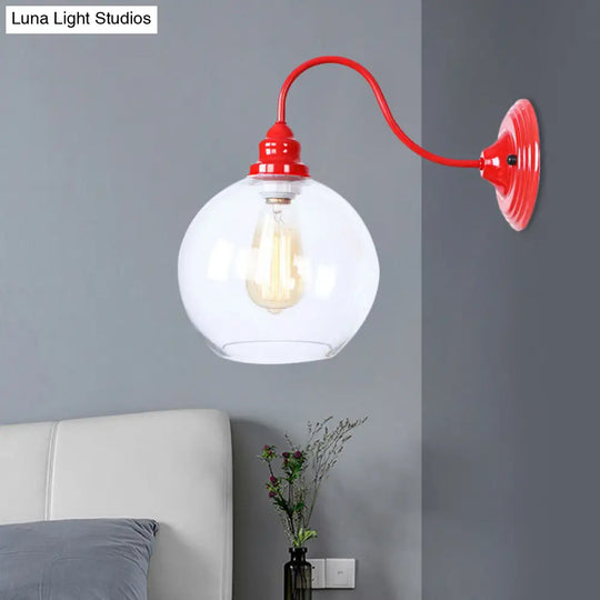 Globe Industrial Wall Light Fixture - Clear Glass Red Sconce Lamp