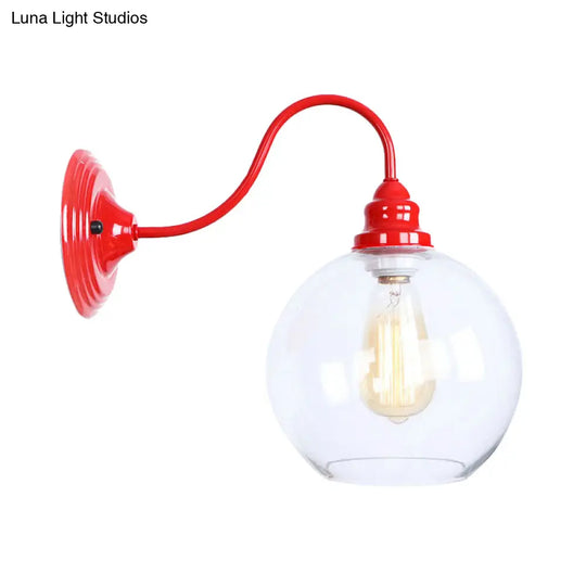 Globe Industrial Wall Light Fixture - Clear Glass Red Sconce Lamp