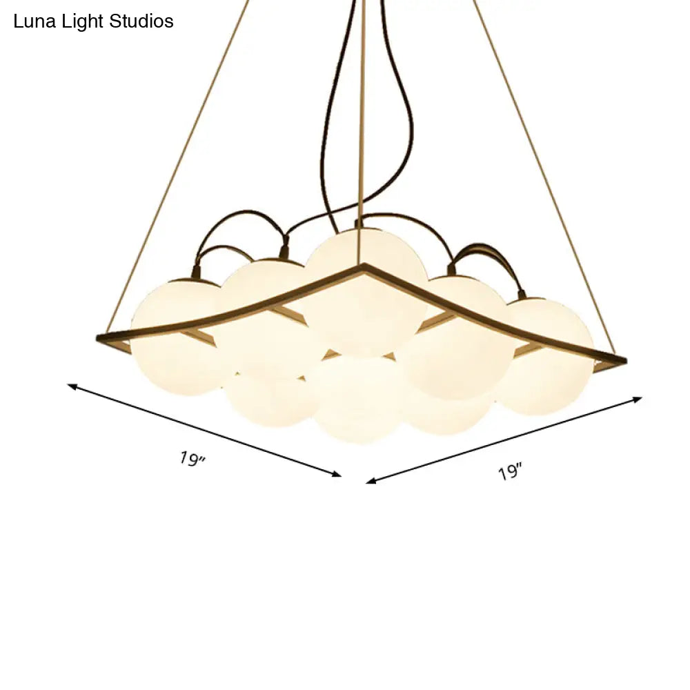 Globe Living Room Ceiling Chandelier Traditional Frosted Glass 4/9 Lights White Square Frame