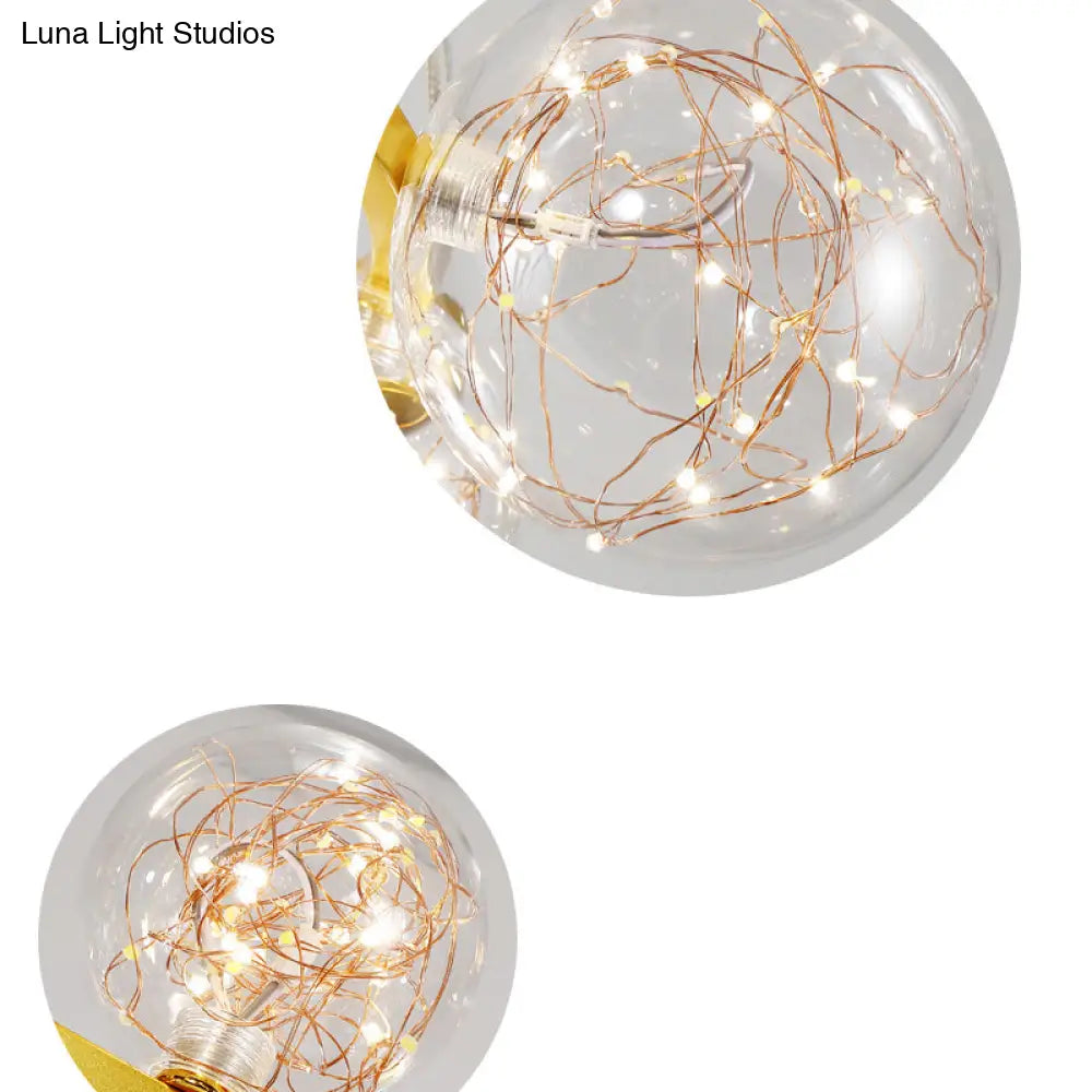 Globe Living Room Led Chandelier Light - Contemporary Clear Glass With Gold Halo Ring