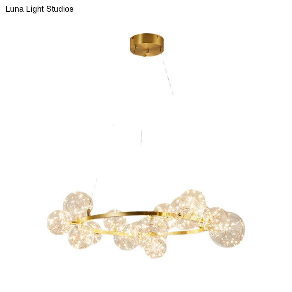 Globe Living Room Led Chandelier Light - Contemporary Clear Glass With Gold Halo Ring