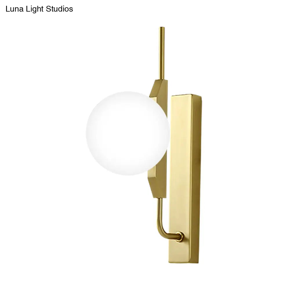 Globe Living Room Sconce - Frosted White Glass Modern Wall Light With Gold Backplate