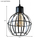 Globe Metal Hanging Pendant Lamp For Dining Room - Industrial Style Single Light Black Finish