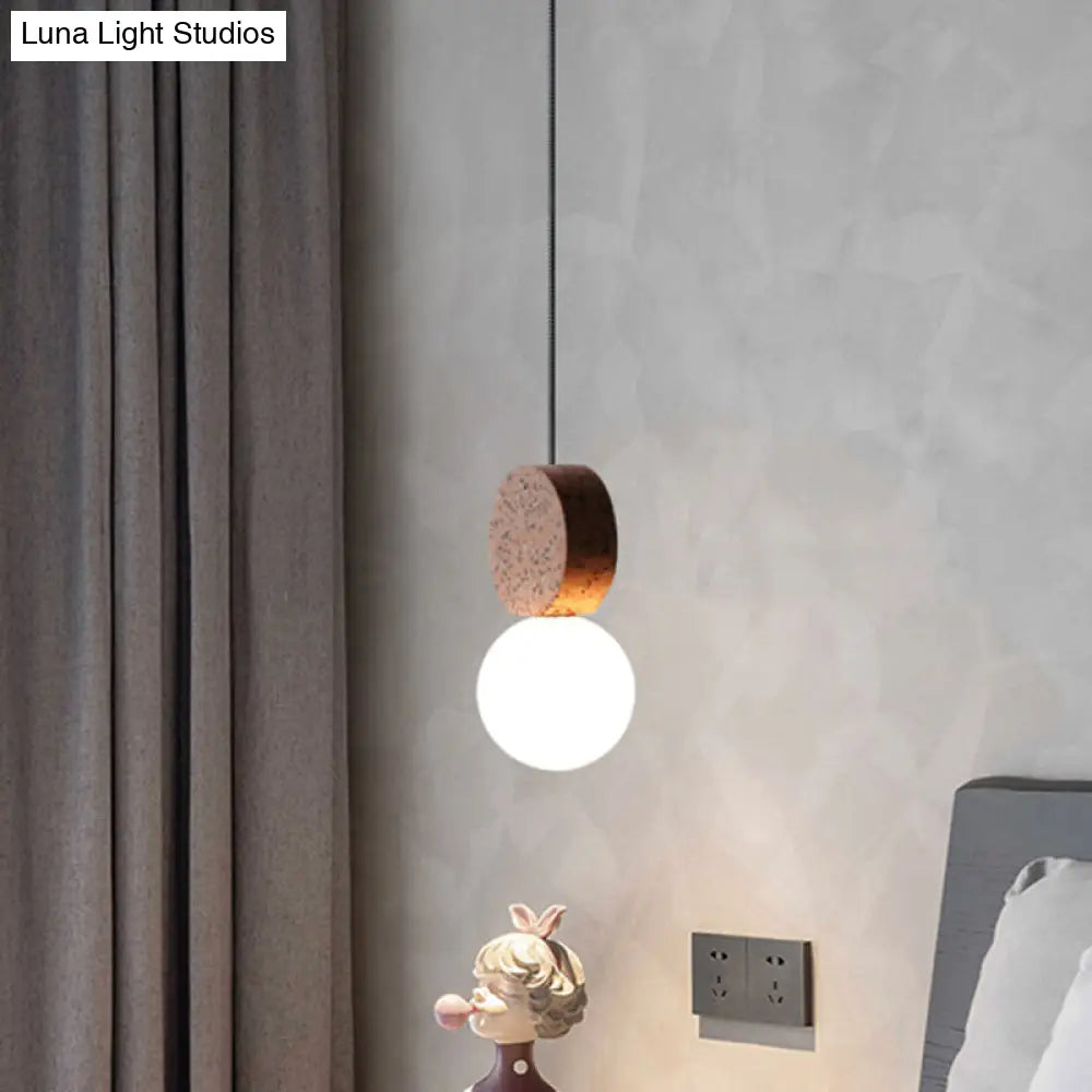 Minimalist Opal Glass Globe Pendant Light With Terrazzo Accent For Dining Room Ceiling