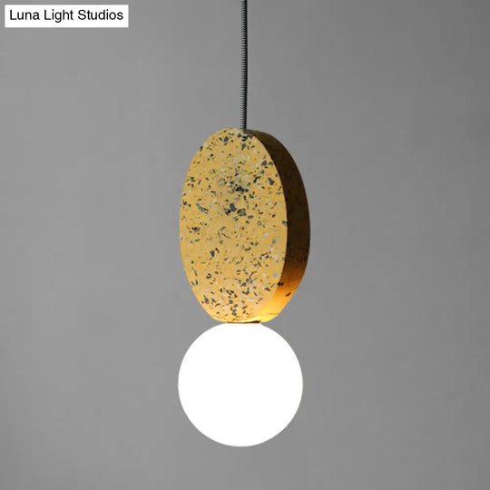 Minimalist Opal Glass Globe Pendant Light With Terrazzo Accent For Dining Room Ceiling Yellow