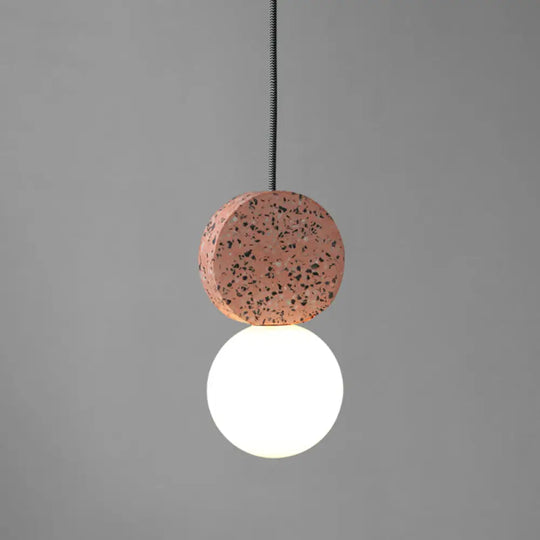 Globe Opal Glass Pendant Light With Terrazzo Decor - Minimalistic Single Hanging Ceiling For Dining