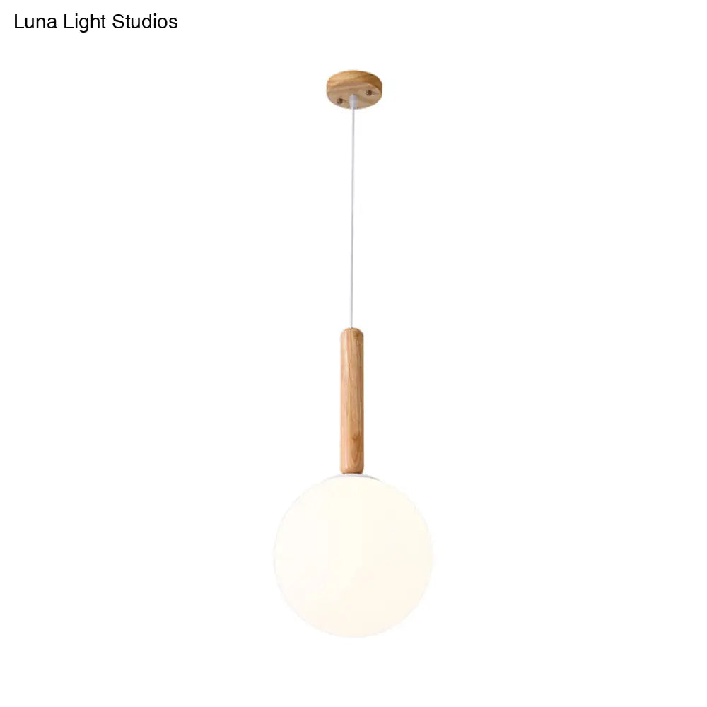 Globe Pendant Light - Asian White Glass 6/7 Wide Wood Ceiling Lamp