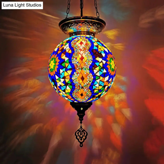 Globe Pendant Light Kit - Traditional Hand Rolled Art Glass White/Red/Yellow Suspension