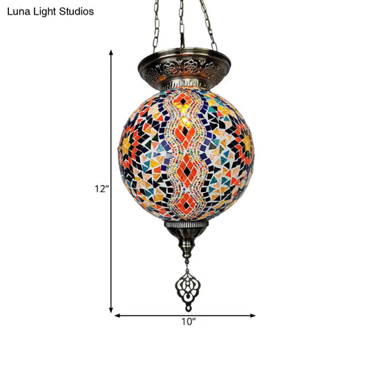 Globe Pendant Light Kit - Traditional Hand Rolled Art Glass White/Red/Yellow Suspension