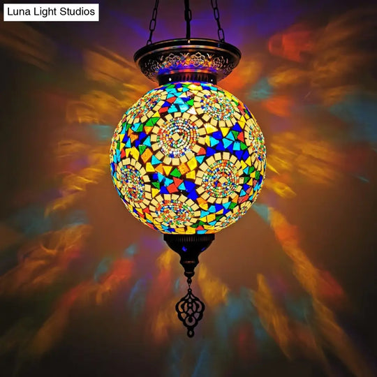 Globe Pendant Light Kit - Traditional Hand Rolled Art Glass White/Red/Yellow Suspension