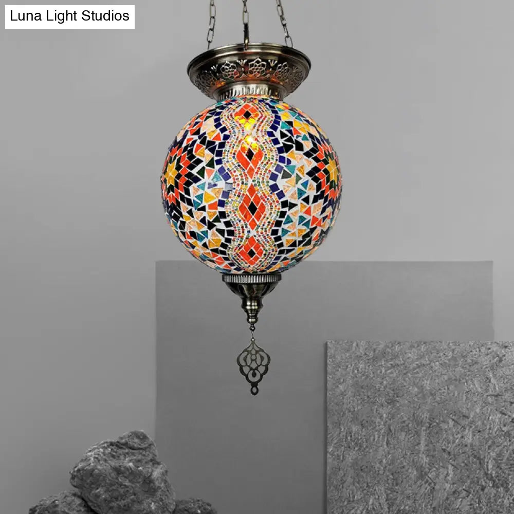 Globe Pendant Light Kit - Traditional Hand Rolled Art Glass White/Red/Yellow Suspension