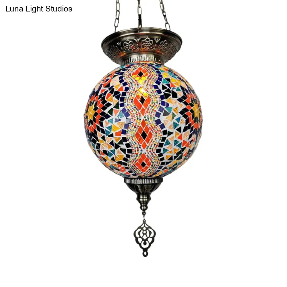 Globe Pendant Light Kit - Traditional Hand Rolled Art Glass White/Red/Yellow Suspension