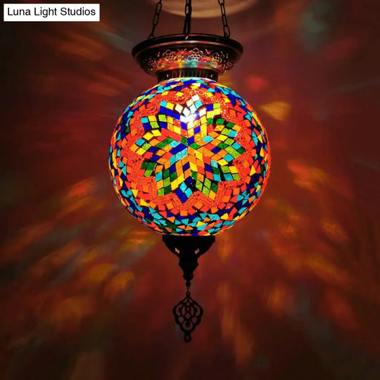 Globe Pendant Light Kit - Traditional Hand Rolled Art Glass White/Red/Yellow Suspension