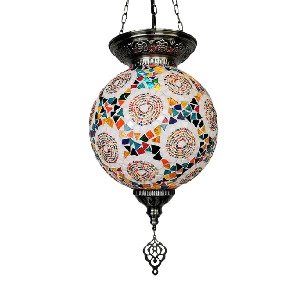 Globe Pendant Light Kit - Traditional Hand Rolled Art Glass White/Red/Yellow Suspension White