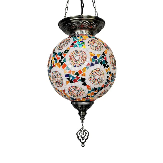 Globe Pendant Light Kit - Traditional Hand Rolled Art Glass White/Red/Yellow Suspension White