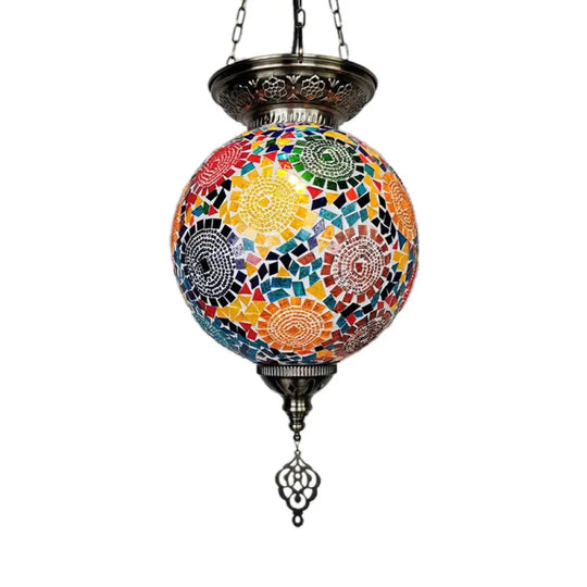 Globe Pendant Light Kit - Traditional Hand Rolled Art Glass White/Red/Yellow Suspension Yellow