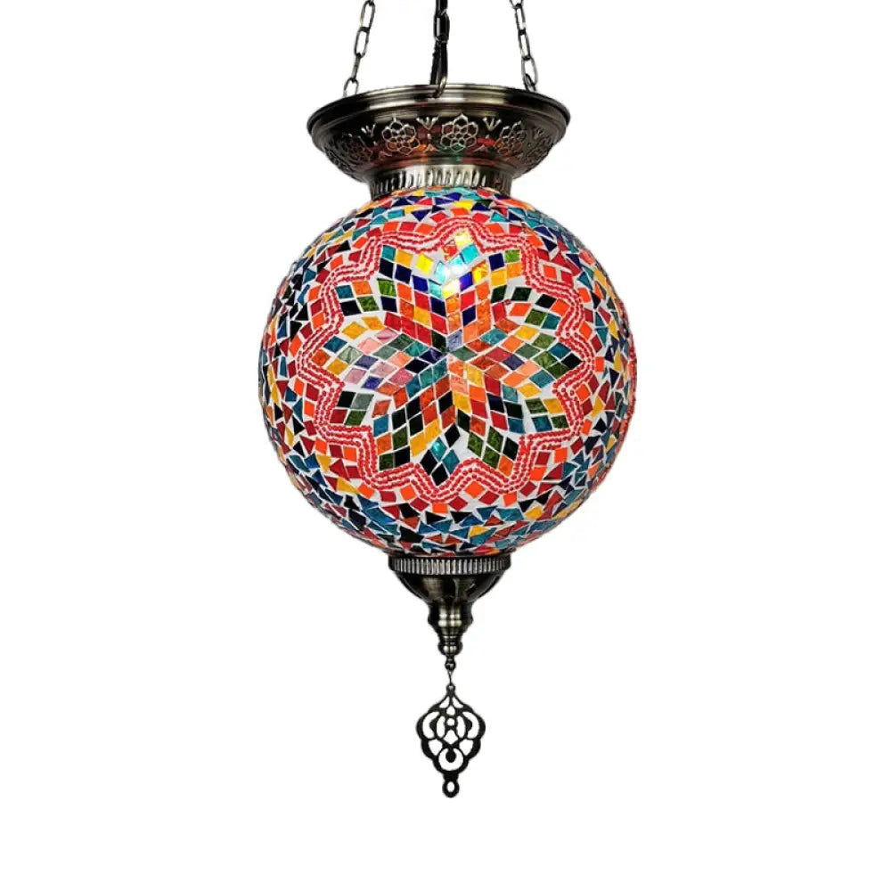 Globe Pendant Light Kit - Traditional Hand Rolled Art Glass White/Red/Yellow Suspension Orange