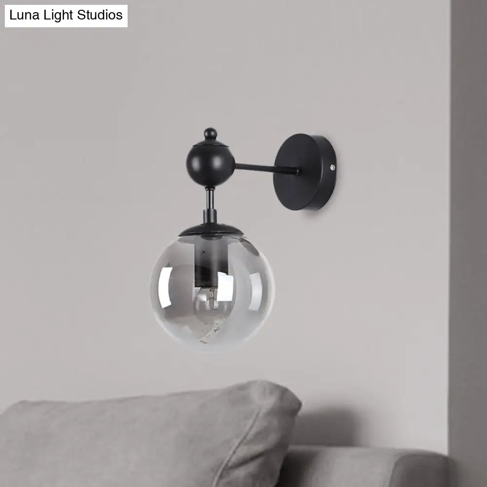 Globe Shade Industrial Wall Light Fixture With Clear/Grey/Amber Glass Black Sconce Lamp - Living