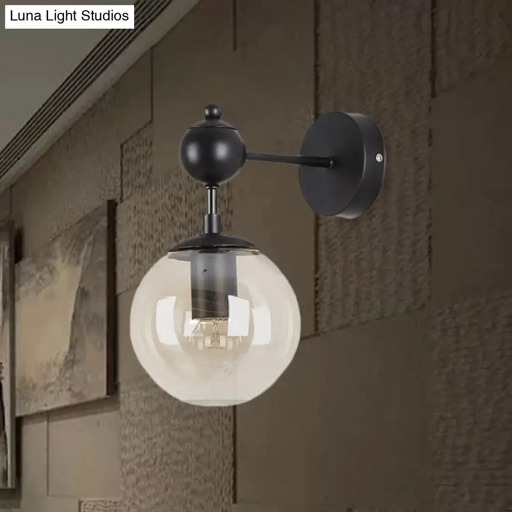 Globe Shade Industrial Wall Light Fixture With Clear/Grey/Amber Glass Black Sconce Lamp - Living