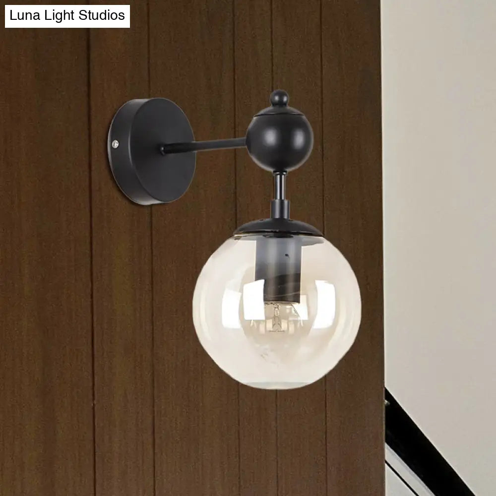 Globe Shade Industrial Wall Light Fixture With Clear/Grey/Amber Glass Black Sconce Lamp - Living