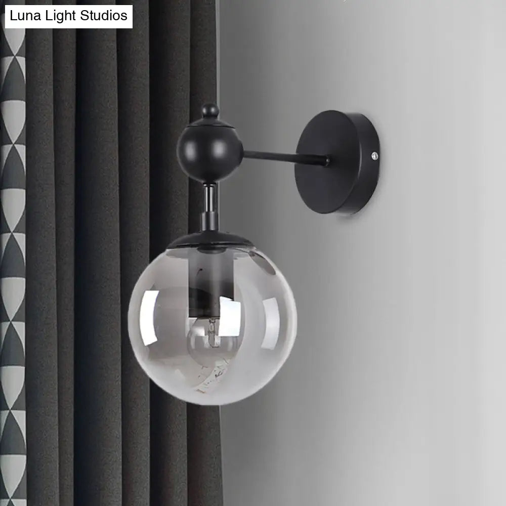 Globe Shade Industrial Wall Light Fixture With Clear/Grey/Amber Glass Black Sconce Lamp - Living