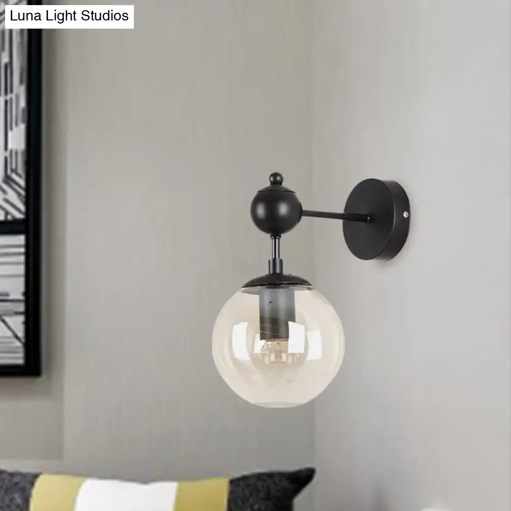 Globe Shade Industrial Wall Light Fixture With Clear/Grey/Amber Glass Black Sconce Lamp - Living