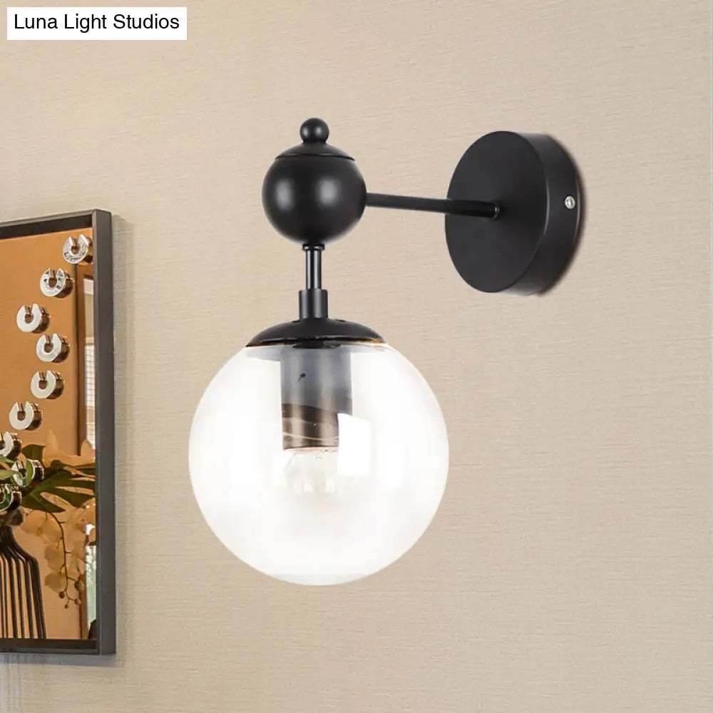 Globe Shade Industrial Wall Light Fixture With Clear/Grey/Amber Glass Black Sconce Lamp - Living