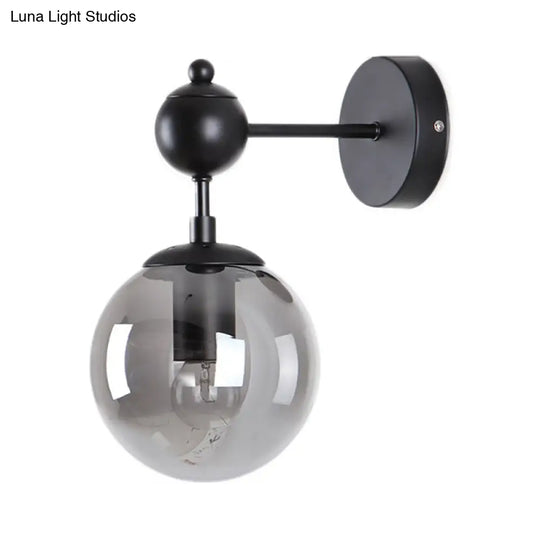 Globe Shade Industrial Wall Light Fixture With Clear/Grey/Amber Glass Black Sconce Lamp - Living