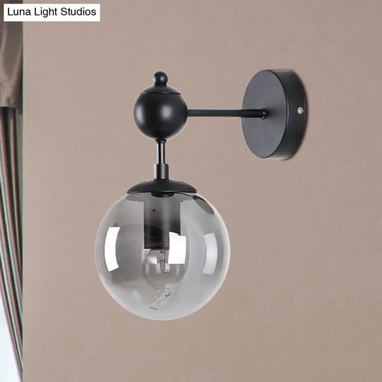 Globe Shade Industrial Wall Light Fixture With Clear/Grey/Amber Glass Black Sconce Lamp - Living