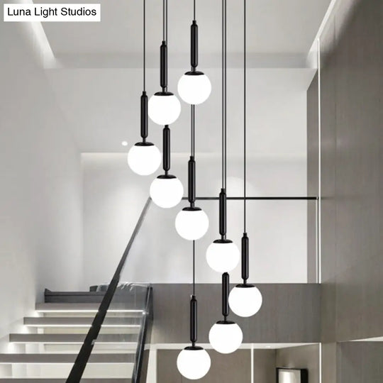 Modern Cream Glass Multi-Lamp Ceiling Light With Globe Stairs Design - Pendant Lighting Fixture