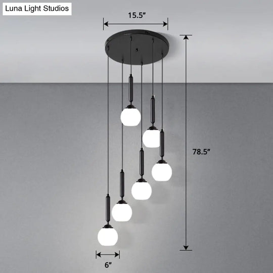 Modern Cream Glass Multi-Lamp Ceiling Light With Globe Stairs Design - Pendant Lighting Fixture 6 /